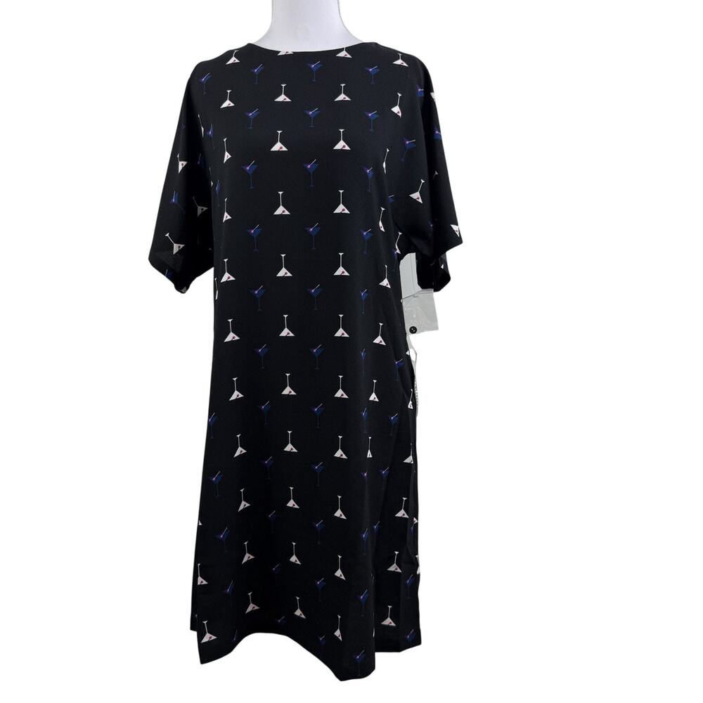 ModCloth NWT Black Martini Glass Print Shift Dress XS Party Cocktail Novelty